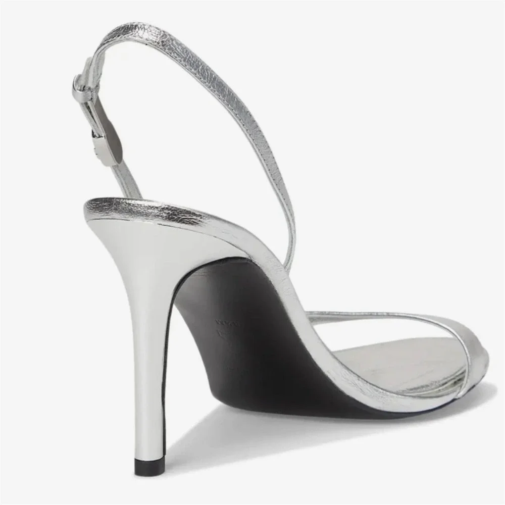 New Tory Burch Silver Metallic Leather Slingback Stiletto Sandals 8.5